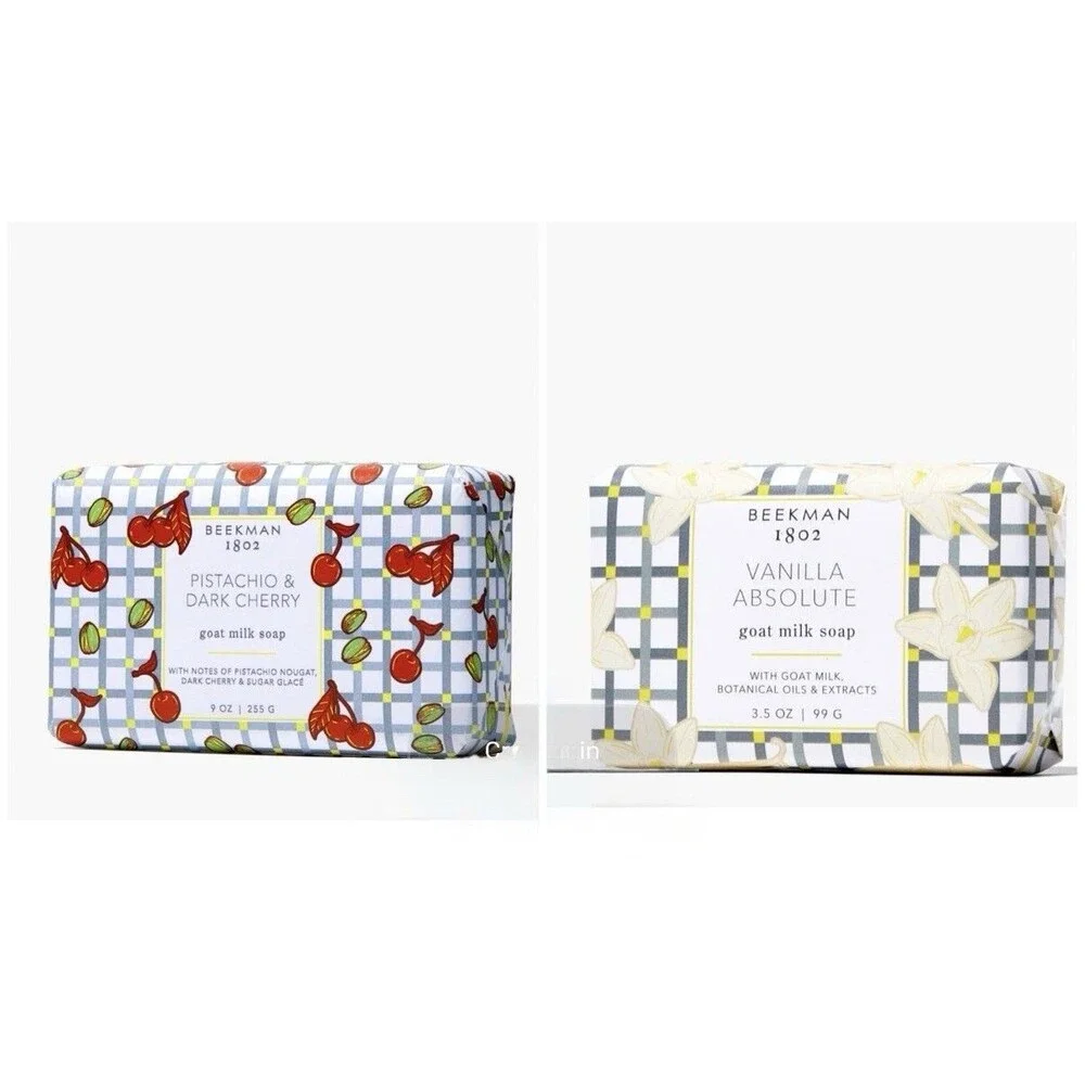 Beekman 1802 Goat Milk Soap Bars Pistachio Dark‎ Cherry & Vanilla 3.5oz Set New